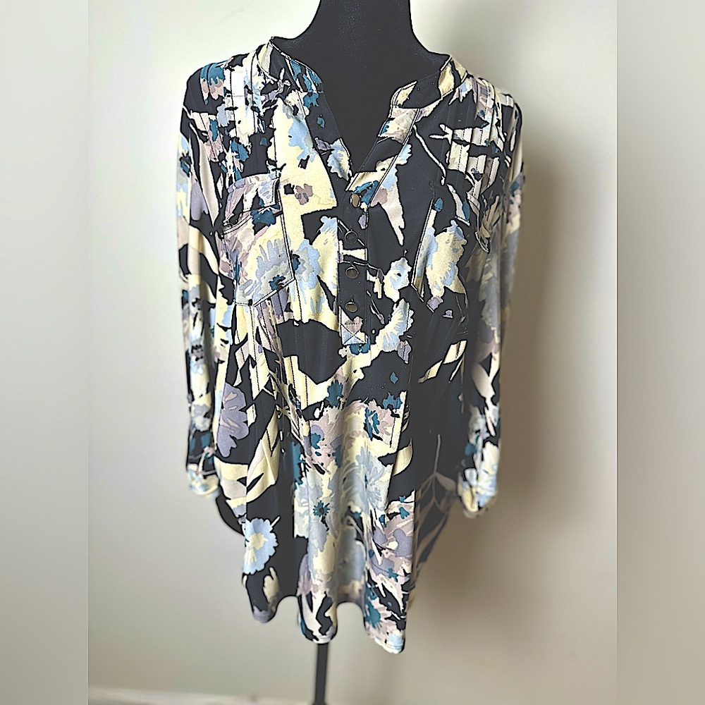 COCOMO Women’s Artsy Abstract Geometric Print 3/4 Sleeve Women's Blouse Sz XL/1X